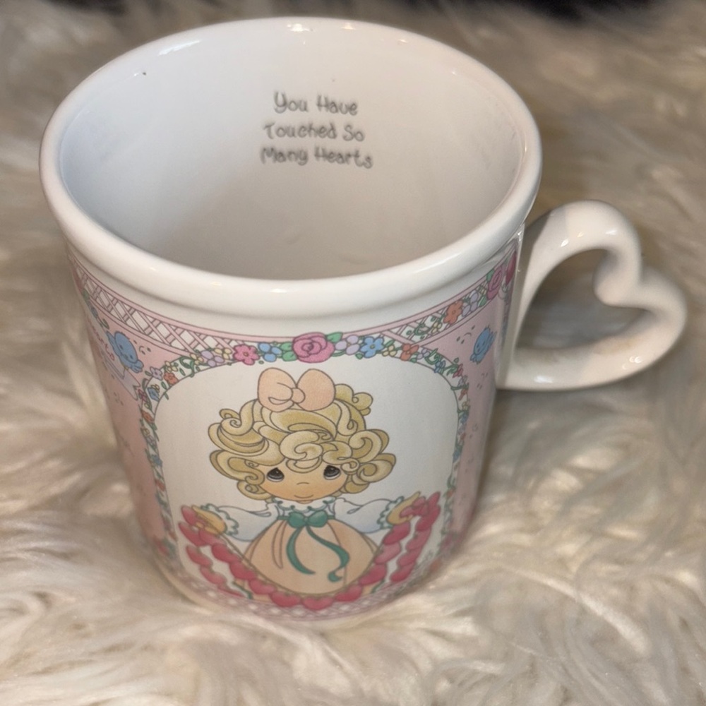 Precious Moments Pink and Cream Ceramic Mug with Heart Handle